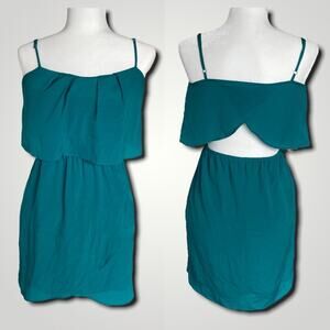 BCBG Y2K VINTAGE RETRO CUTOUT TEAL OPEN BACK TULIP SKIRT DRESS  SUNDRESS- XS